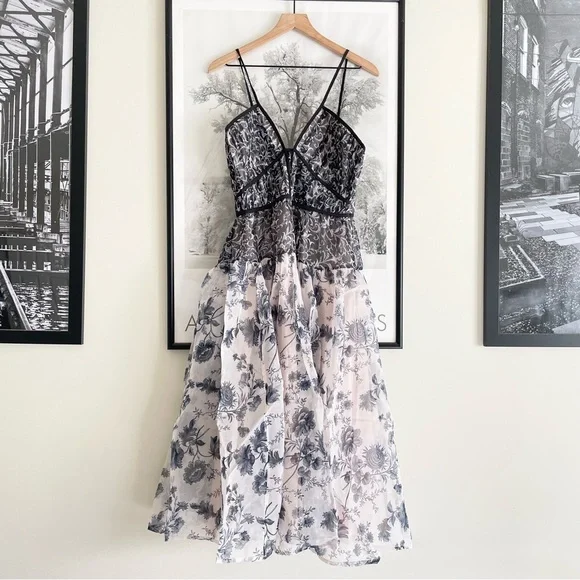 Anthropologie Halter Dress Black White V Neck Medium Midi NWT - Picture 6 of 16